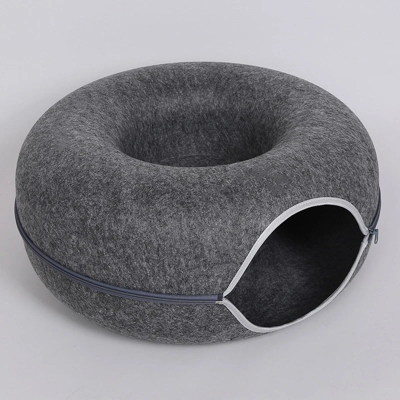 PurrPlay™ Donut Cat Tunnel Bed – Interactive Hideaway & Lounger for Kittens & Cats
