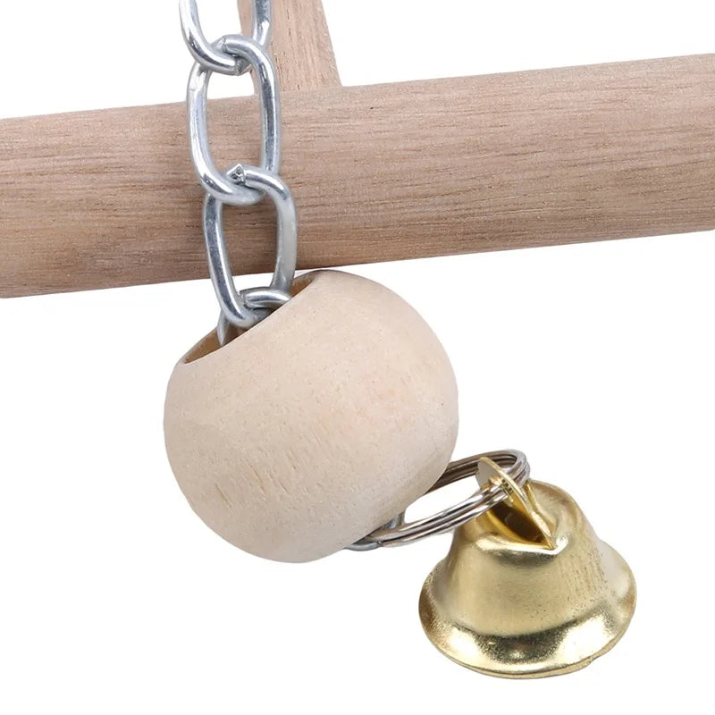 Wooden Bird Swing & Climbing Ladder Toy – Hanging Playstand with Bells for Parrots & Macaws