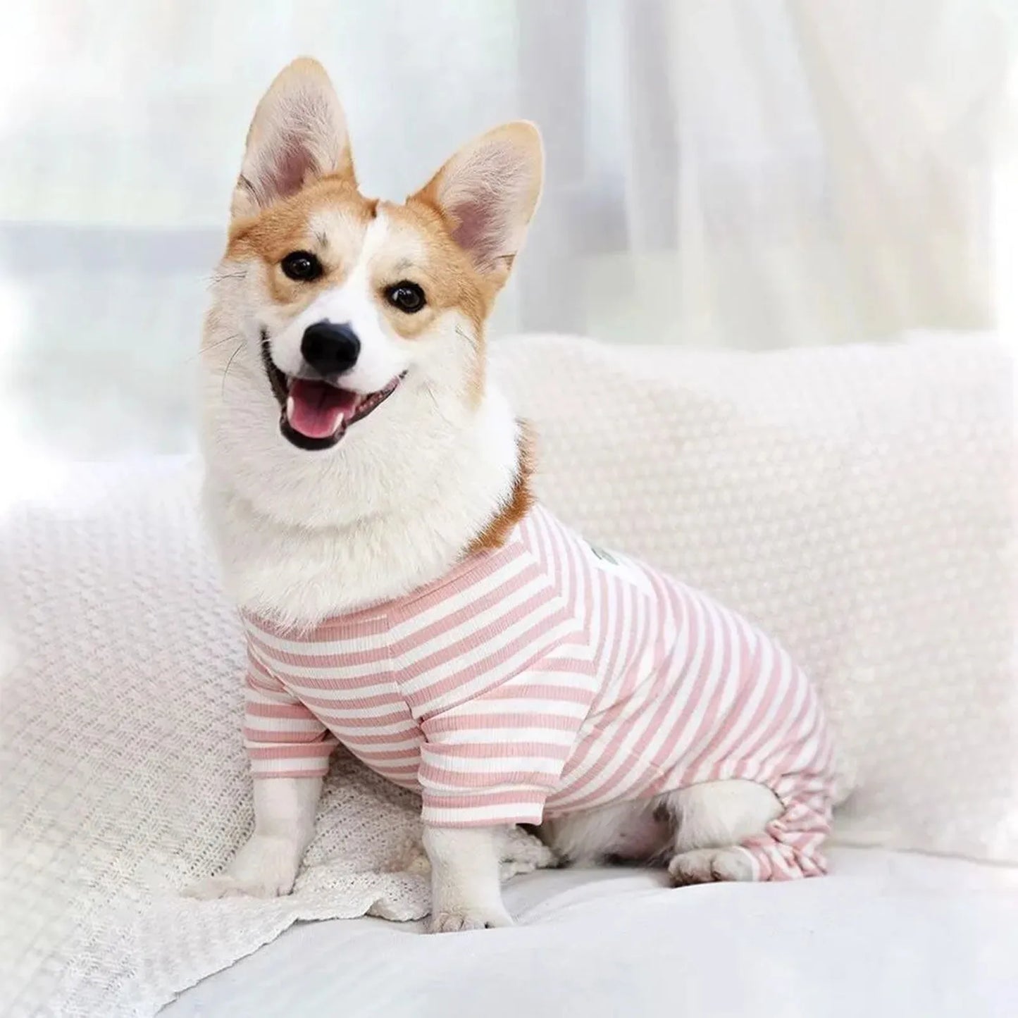 Cozy Striped Cotton Dog Pajamas – Soft Winter Jumpsuit for Small Dogs & Puppies