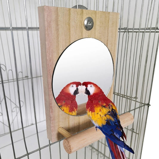 Hanging Bird Mirror with Wooden Perch – Fun Cage Toy for Cockatiels, Conures & Small Parrots