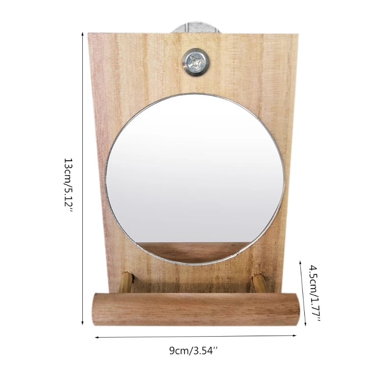 Hanging Bird Mirror with Wooden Perch – Fun Cage Toy for Cockatiels, Conures & Small Parrots