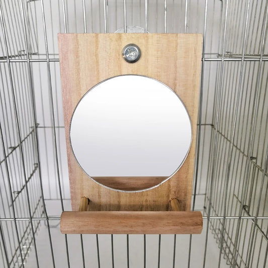 Hanging Bird Mirror with Wooden Perch – Fun Cage Toy for Cockatiels, Conures & Small Parrots