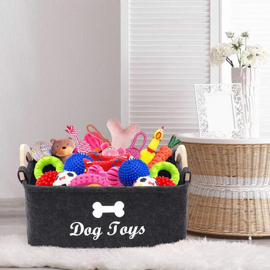 PawTidy™ Felt Pet Toy Storage Box – Soft Organizer Basket with Handles for Toys, Leashes & Pet Essentials