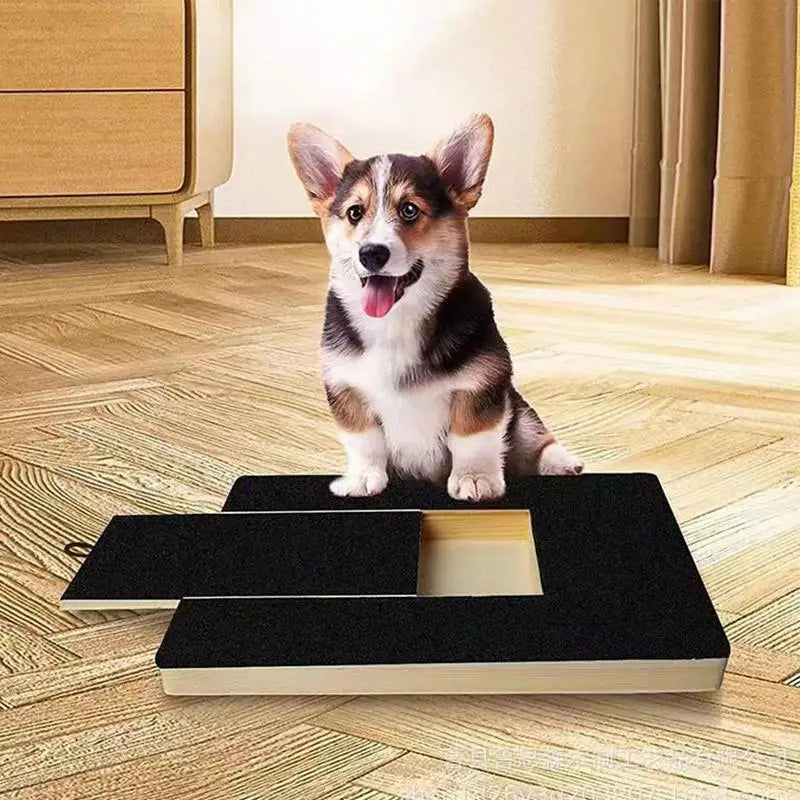 PediPlay™ Dog Nail Scratch Board – Wooden Trimming Pad with Treat Box