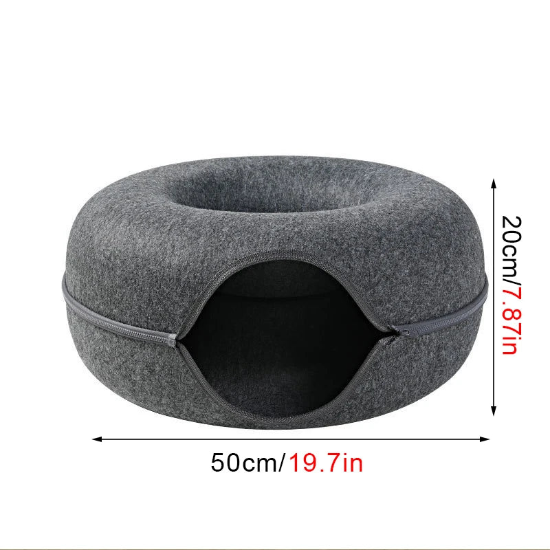 PurrPlay™ Donut Cat Tunnel Bed – Interactive Hideaway & Lounger for Kittens & Cats