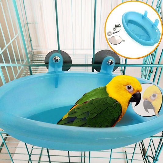 Mirrored Bird Bath Basin – Cage-Mount Shower & Play Toy for Parrots & Small Birds