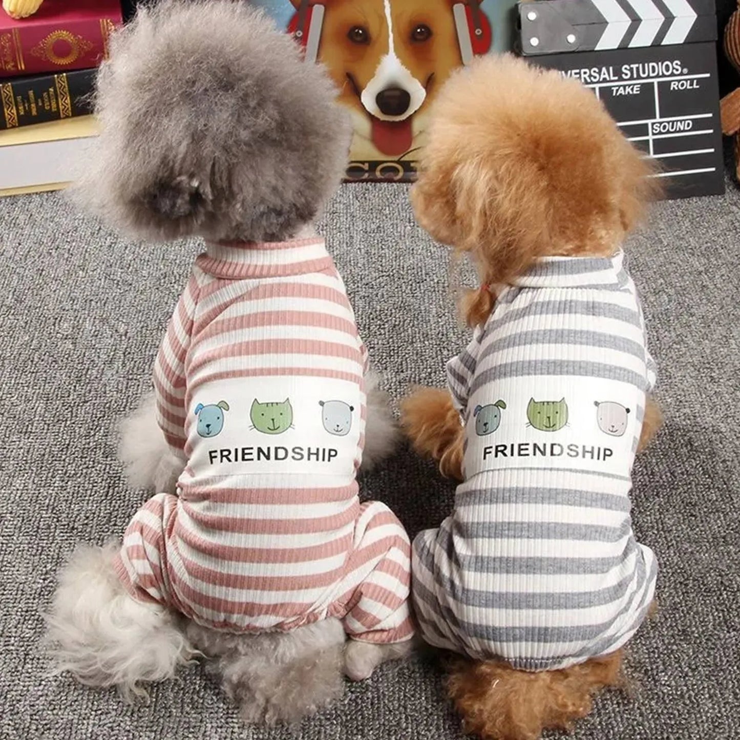 Cozy Striped Cotton Dog Pajamas – Soft Winter Jumpsuit for Small Dogs & Puppies
