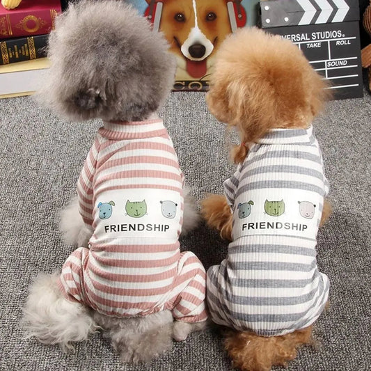 Cozy Striped Cotton Dog Pajamas – Soft Winter Jumpsuit for Small Dogs & Puppies