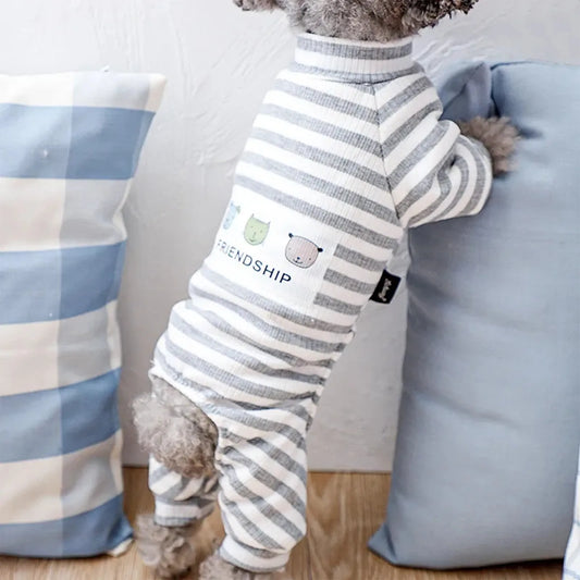 Cozy Striped Cotton Dog Pajamas – Soft Winter Jumpsuit for Small Dogs & Puppies