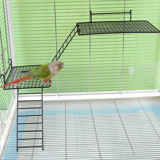 Stainless Steel Bird Platform Toy – Parrot & Small Pet Cage Resting Perch with Ladder