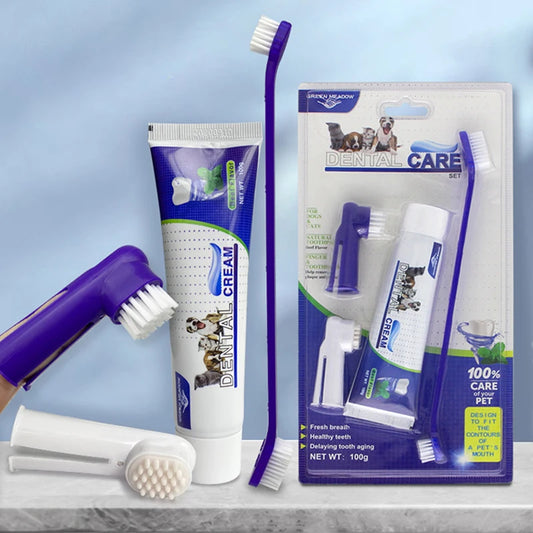 4-Piece Dog Dental Kit – Toothpaste, Toothbrush & Fingerbrush