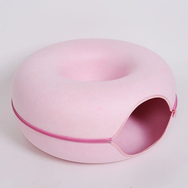 PurrPlay™ Donut Cat Tunnel Bed – Interactive Hideaway & Lounger for Kittens & Cats