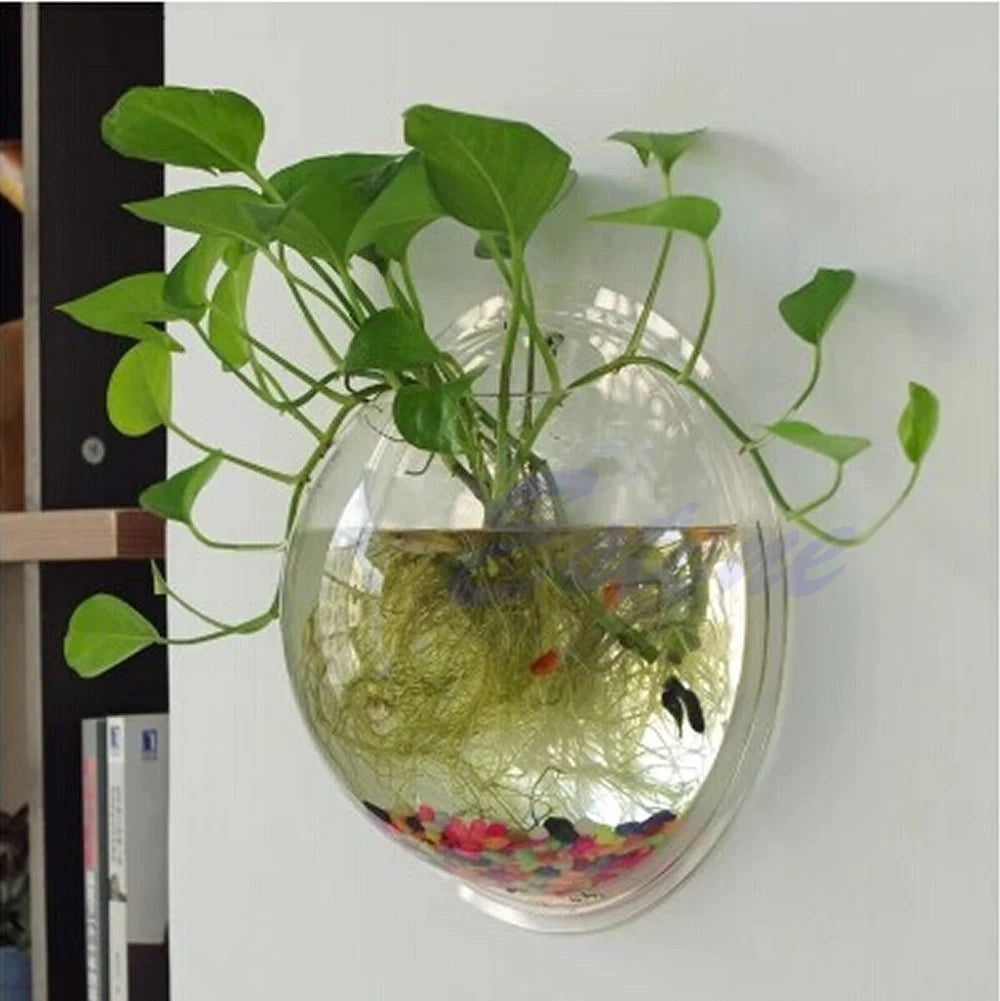 Wall-Mounted Acrylic Fish Bowl – Transparent Hanging Aquarium & Plant Planter