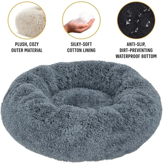 Plush Round Pet Bed – Washable & Warm for Dogs and Cats