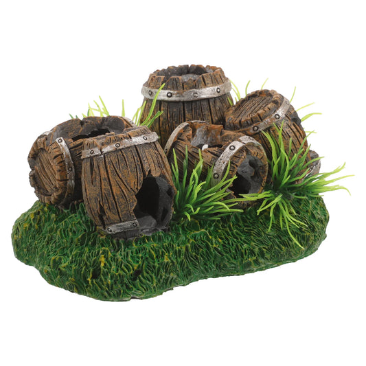 Rustic Barrel Aquarium Hideout – Wooden Fish Tank Cave & Shrimp Shelter