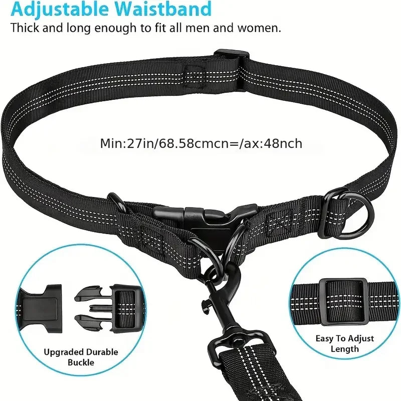 Hands-Free Dog Running Leash – Adjustable Waist Belt Lead for Medium & Large Dogs