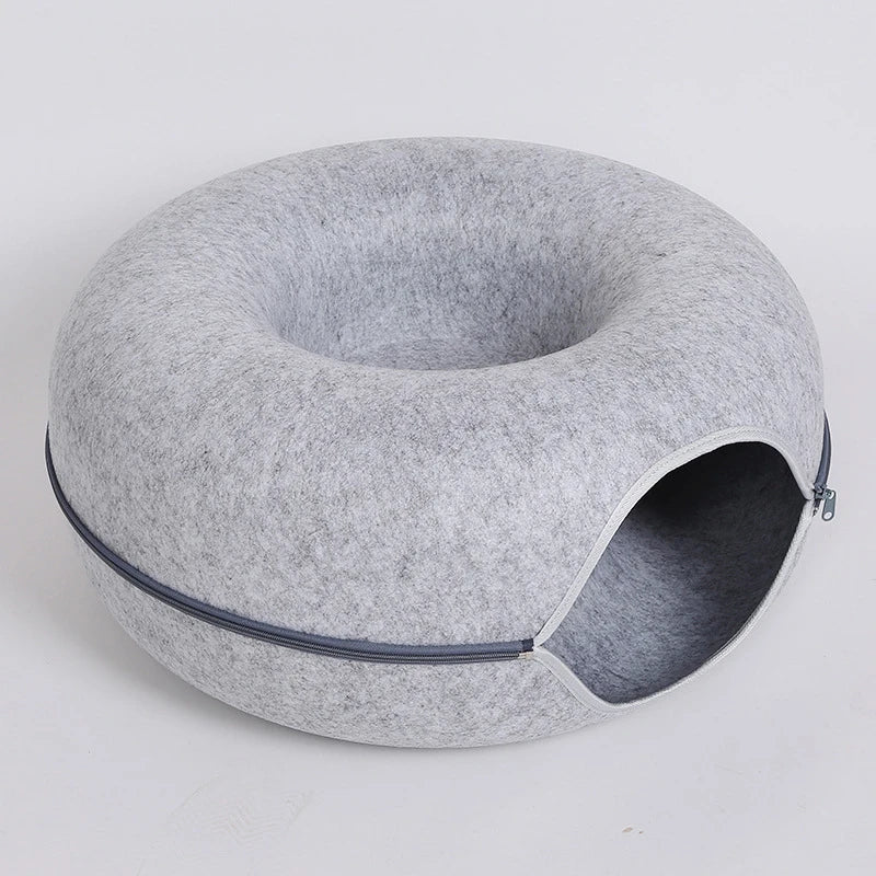 PurrPlay™ Donut Cat Tunnel Bed – Interactive Hideaway & Lounger for Kittens & Cats