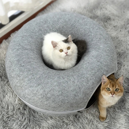 PurrPlay™ Donut Cat Tunnel Bed – Interactive Hideaway & Lounger for Kittens & Cats