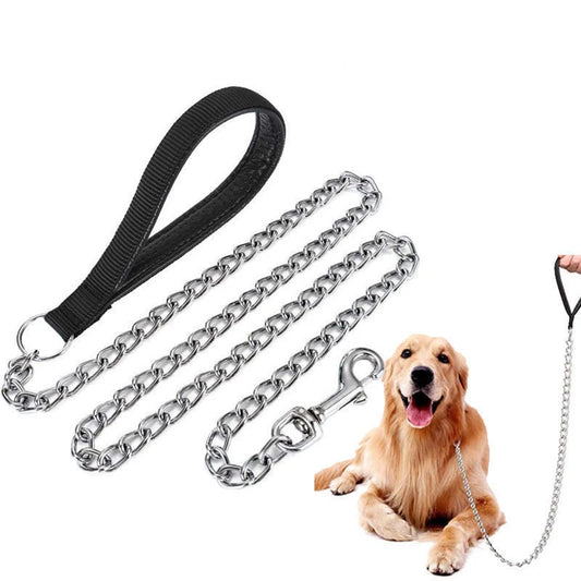 SteelPaw™ Anti-Bite Chain Leash – 120cm Metal Dog Leash with Soft Grip Handle