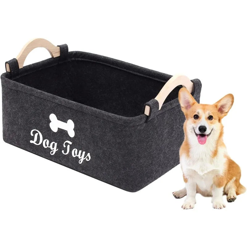 PawTidy™ Felt Pet Toy Storage Box – Soft Organizer Basket with Handles for Toys, Leashes & Pet Essentials