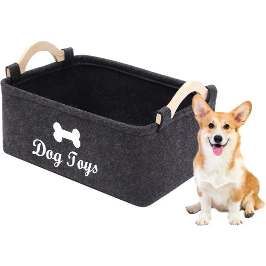 PawTidy™ Felt Pet Toy Storage Box – Soft Organizer Basket with Handles for Toys, Leashes & Pet Essentials