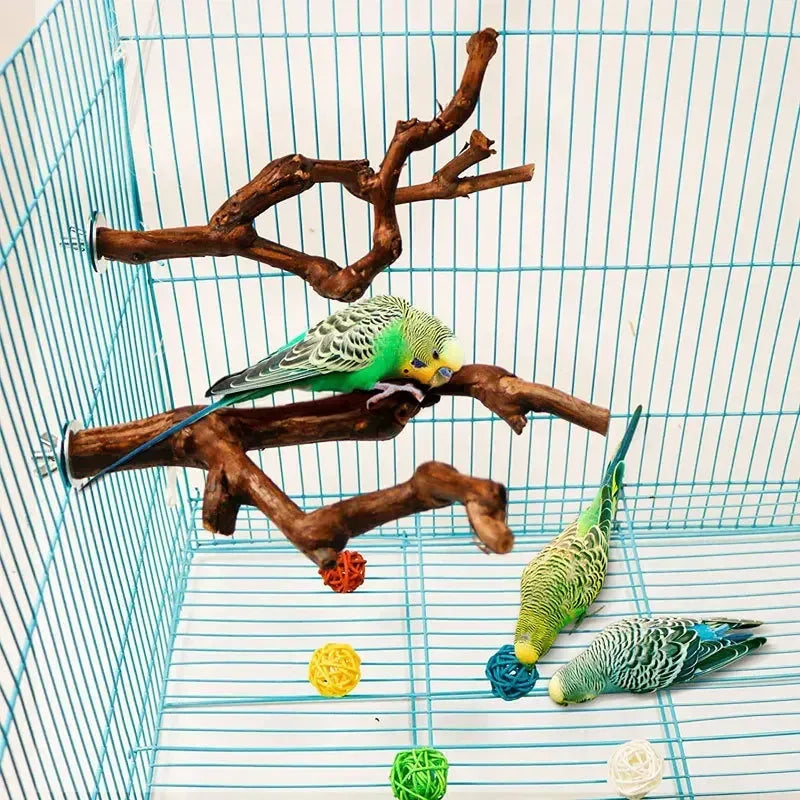 Natural Grape Wood Perch – Bird Cage Stand & Claw Grinding Toy for Parrots & Small Birds