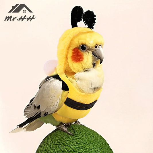 Cute Bee Costume Hoodie for Birds – Soft & Warm Winter Outfit for Parrots & Small Pets