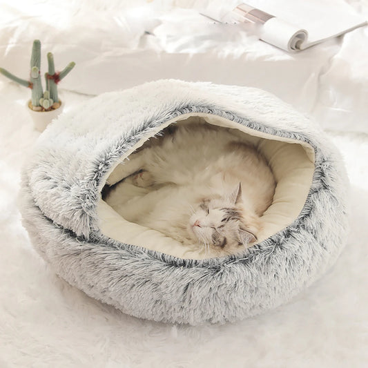 CozyCave™ Plush Hooded Pet Bed – Fluffy 2-in-1 Nest for Cats