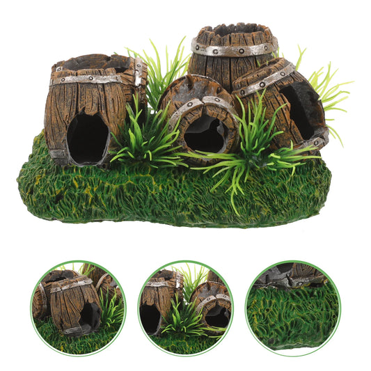 Rustic Barrel Aquarium Hideout – Wooden Fish Tank Cave & Shrimp Shelter