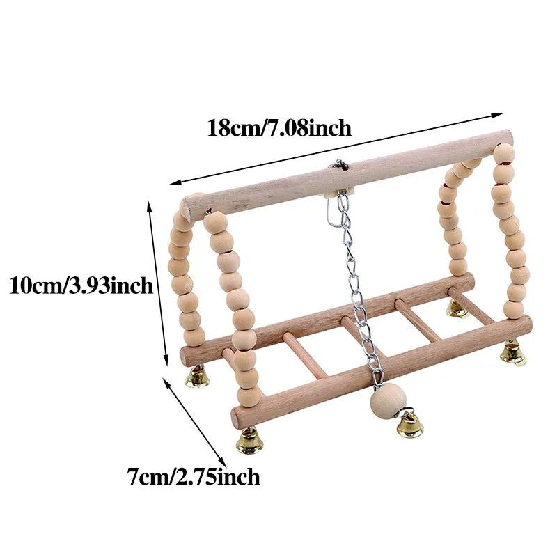 Wooden Bird Swing & Climbing Ladder Toy – Hanging Playstand with Bells for Parrots & Macaws