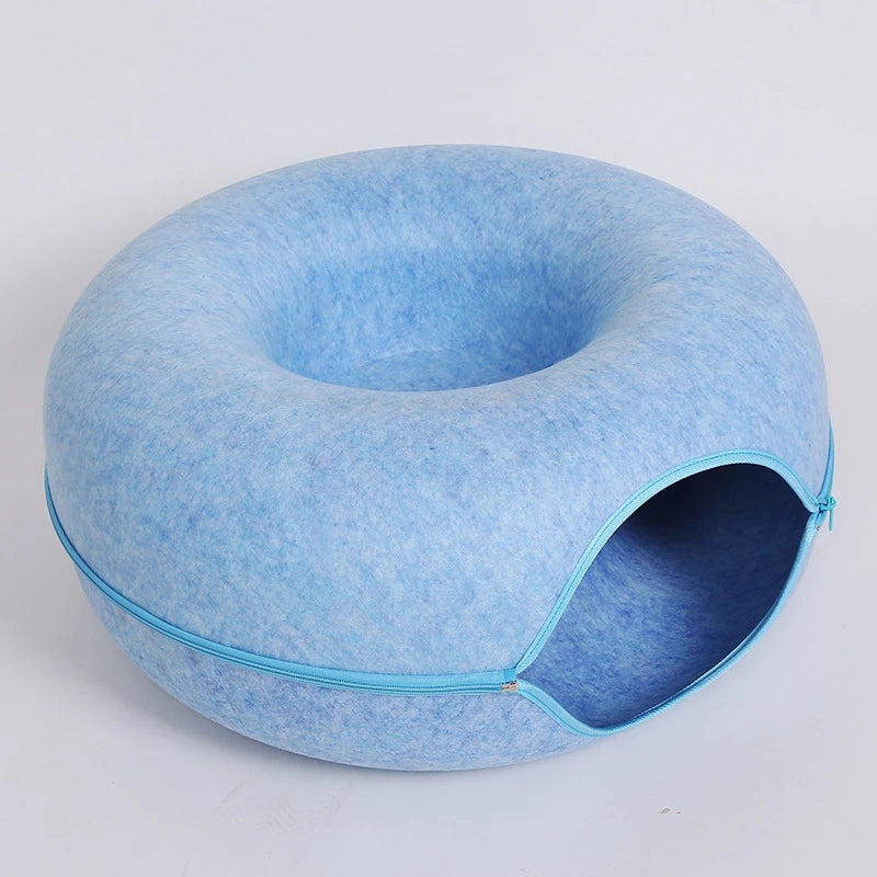 PurrPlay™ Donut Cat Tunnel Bed – Interactive Hideaway & Lounger for Kittens & Cats