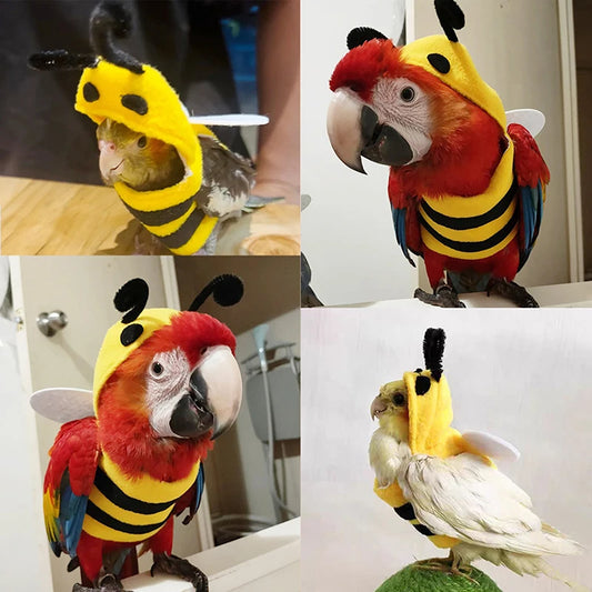 Cute Bee Costume Hoodie for Birds – Soft & Warm Winter Outfit for Parrots & Small Pets