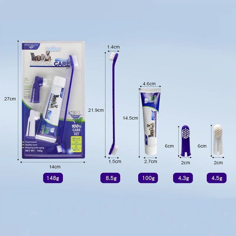 4-Piece Dog Dental Kit – Toothpaste, Toothbrush & Fingerbrush
