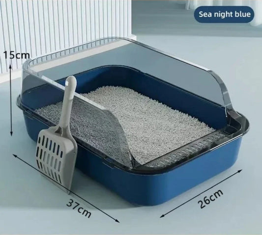 KittyClean™ Semi-Enclosed Cat Litter Box – Splashproof High-Sided Tray